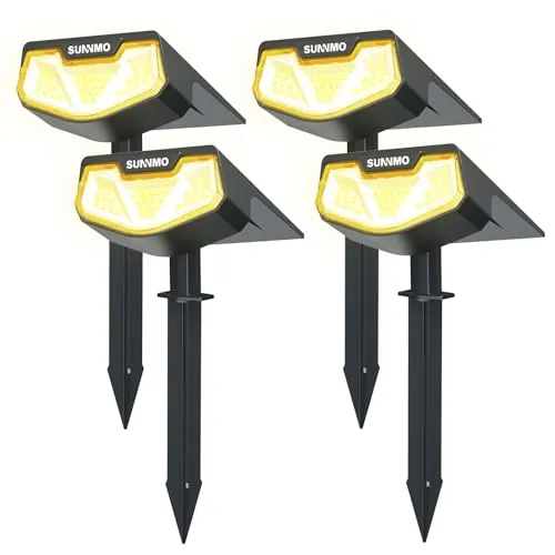 SUNNMO Luces Solares LED Exterior Jardin, 4 Piezas Focos LED Exterior Solares Jardin Potentes 32LED 3 Modos de Luz, Impermeable IP65 Lamparas Solares Lampara Foco Luz Solar Exterior Jardin Luz Cálida