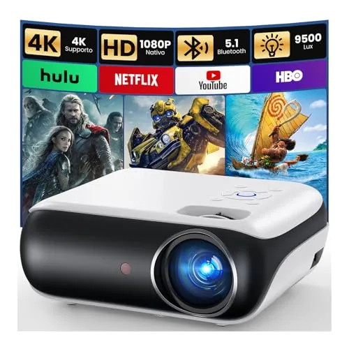 HAPPRUN H1 Proyectores Portátil 1080P Nativo,Proyector 4K,Bluetooth 5.1 para Exteriores Compatible con TV Stick, Smartphone, Laptop, HDMI, USB
