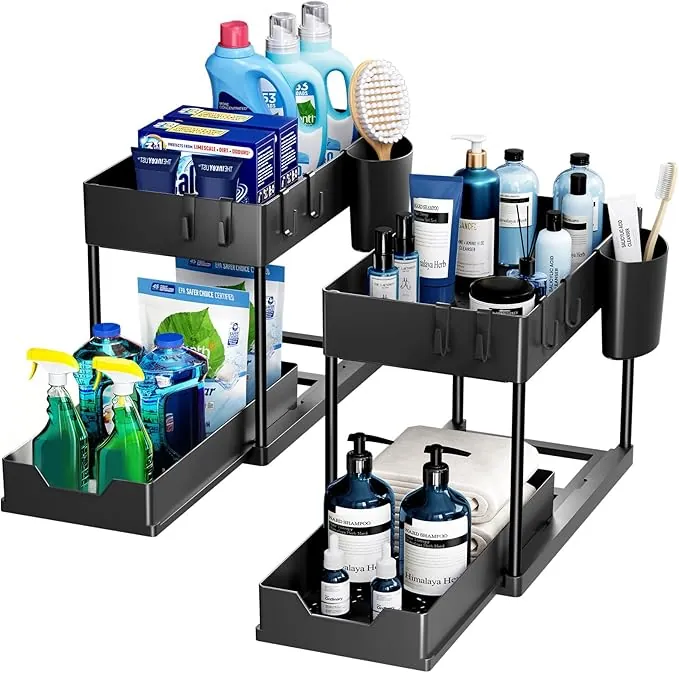 Puricon 2 Unidades Estantería Bajo Fregadero, Estante Organizador Mueble Bajo Fregadero Cocina Lavabo -Negro