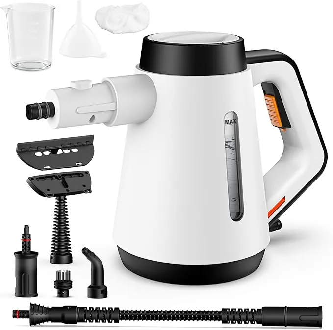 Fippesax Limpiador de vapor portátil, calefacción instantánea de 15 s, Limpiador de vapor multipropósito a presión de 400 ml con accesorios de 9 piezas, Limpiadores de vapor libres de químicos