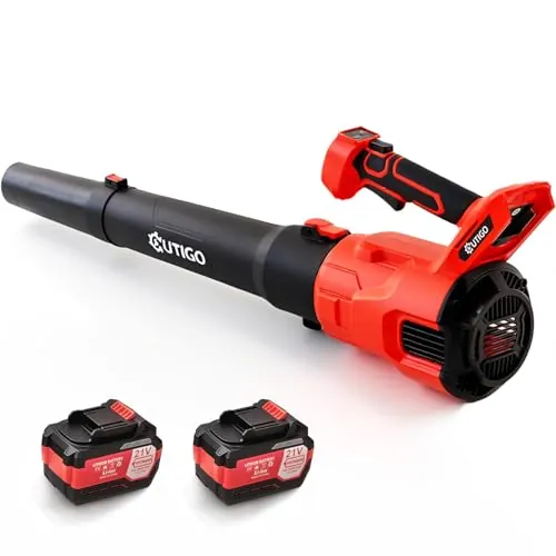 OUTIGO Soplador de Hojas, Soplador de Hojas a batería con 2 baterías de 4,5 Ah, Velocidad del Viento de 49 m/s, Modo de Doble Velocidad, soplador de Hojas Ligero para soplar Hojas y Limpiar el jardín