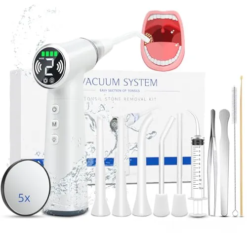 Vhipu Kit eléctrico extractor de tonsilolitos de 11 herramientas para eliminar el mal aliento,aliento fresco,Elimina cálculos de amígdalas en 1 min,conveniente y adecuado para viajes y uso doméstico.