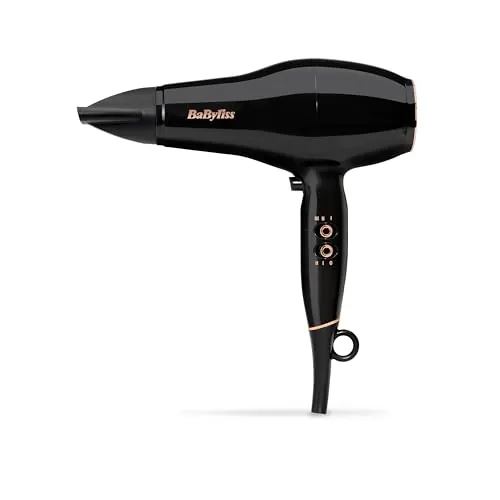 BaByliss Secador de Pelo Pro Power – Secador profesional de 2300 W, Motor AC de salón, Tecnología iónica antiencrespamiento, 3 ajustes de temperatura y 2 velocidades, Negro, D5245E