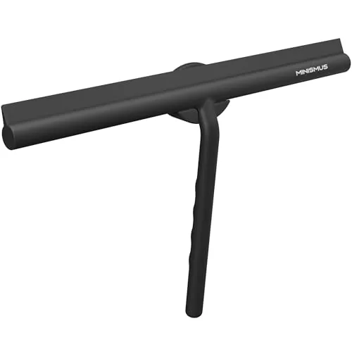 Minismus Limpiacristales para Ducha, baño, Azulejos, Espejos, Ventanas, Incluye Soporte magnético sin taladrar, Autoadhesivo, diseño Moderno (Negro, 33 cm)