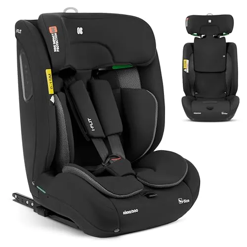 KikkaBoo Silla de Coche Bebe ISOFIX Grupo 1 2 3 (9-36 kg) i-FLIT, de 15 Meses a 12 Años, Seguridad SPS, Reposacabezas Ajustable, Top Tether, 12 Posiciones Reposacabezas, Negro