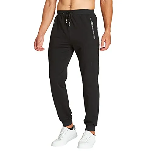 ZOXOZ Pantalones Deportivos Running para Pantalones Hombre Casual Algodón con Joggers Deporte Elástica con Bolsillos Negro L