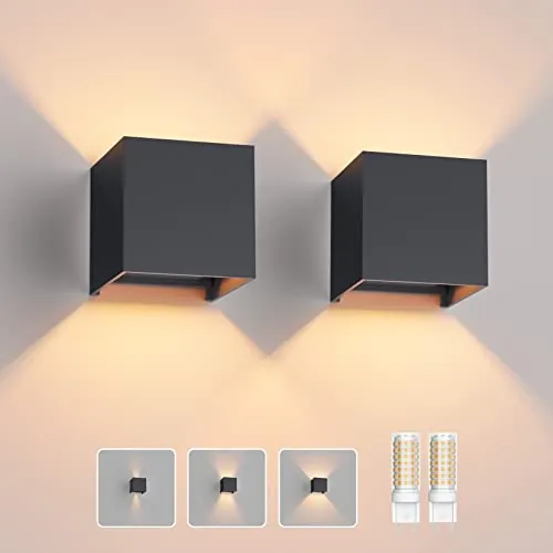 Klighten 2 PCS Aplique Pared LED Con G9 LED Bombillas Reemplazables, Blanco Cálido 3000K Lampara de Pared Interior/Exterior IP54 Ángulo Ajustable Apliques Antracita