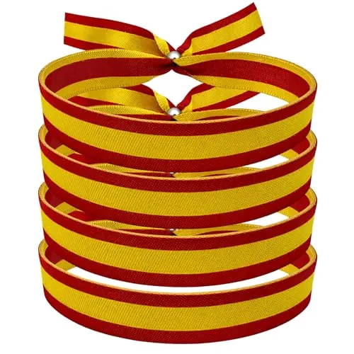 Pack 4 Pulsera Bandera de España Ajustable de Cinta Tela Roja y Amarilla – Pulsera de Tela Unisex para Hombre y Mujer, Pulsera Patriótica Española para Uso Diario y Regalo (4 Pcs Bandera España)