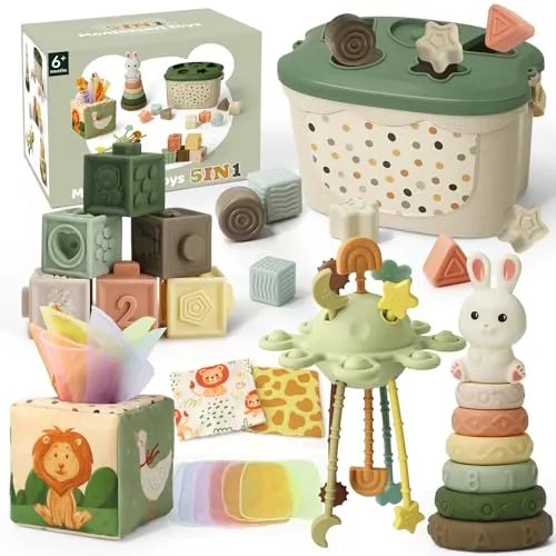 5 en 1 Juguetes Montessori Bebes 6-12 Meses, Verde Juguetes Bebes 6 Meses