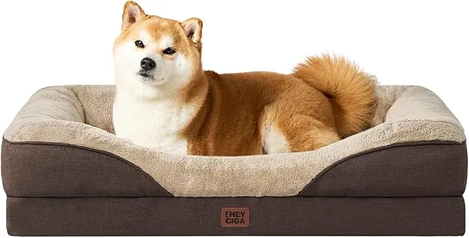 EHEYCIGA Cama Ortopedica y Viscoelastica para Perro M Plus 89x56x16.5 cm, Memory Foam Sofa para Perros Lavable, Cama Gato Suave, Marrón