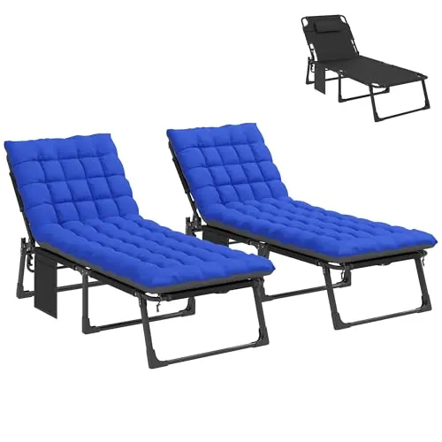 Outsunny Set de 2 Tumbonas Jardín Exterior, Tumbonas Plegables con Cojines, Respaldo Reclinable 5 Posiciones, Asiento Extra Ancho de Textilene, Bolsillo Lateral y Reposacabezas para Playa, Gris Oscuro