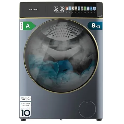 Cecotec Lavadora Secadora 8-5Kg Carga Frontal Bolero Wash&Dry 85900 Inverter Titanium A, 1400 rpm, 11 programas, Motor Inverter Plus, pantalla FullColor 10,3", Funciones SteamMax, Stop&Go, Delay End