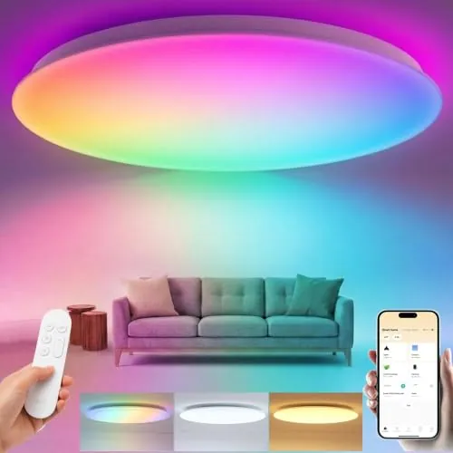 Yeelight Plafon LED Techo Inteligente 50cm, 4500LM Lampara Techo RGBCW Regulable, 2700K-6500K, Instalación Rápida, 16 Millones de Colores DIY, Compatible con Alexa y Google, App/Mando a Distancia