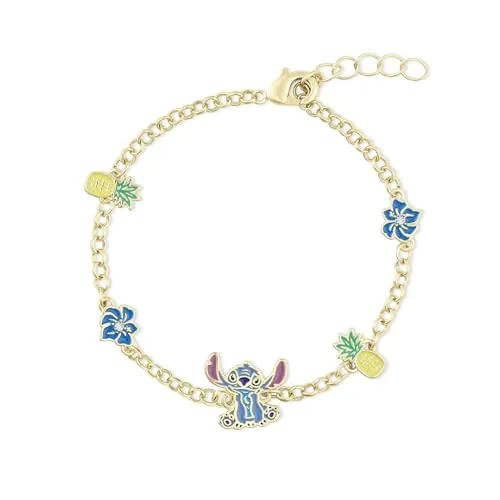 Disney Stitch Girls - Pulsera de cadena ajustable chapada en oro con dije de piña y flor