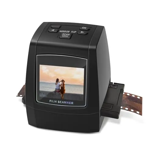 Mini escáner digital de películas y diapositivas - Convierte negativos y diapositivas de películas de 35 mm, 126, 110, Super 8 y 8 mm en imágenes JPEG de 22 megapíxeles - Pantalla LCD de 2,4 pulgadas