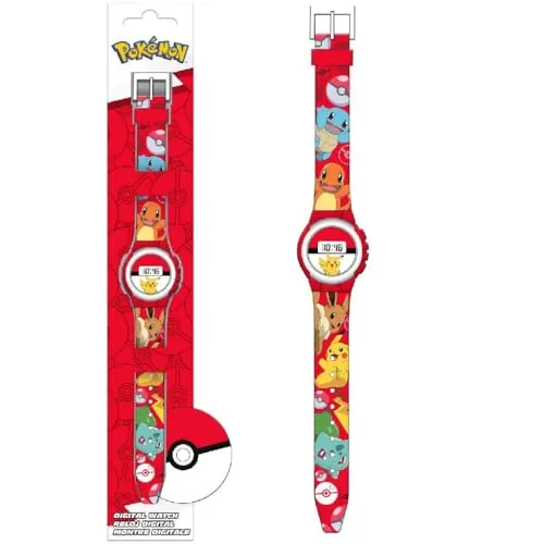Kids Euroswan Reloj Digital Infantil 21cm Compatible con Pokémon, Reloj Automático con Correa de plástico Ajustable para Niño y Niña, Regalo Original Cumpleaños