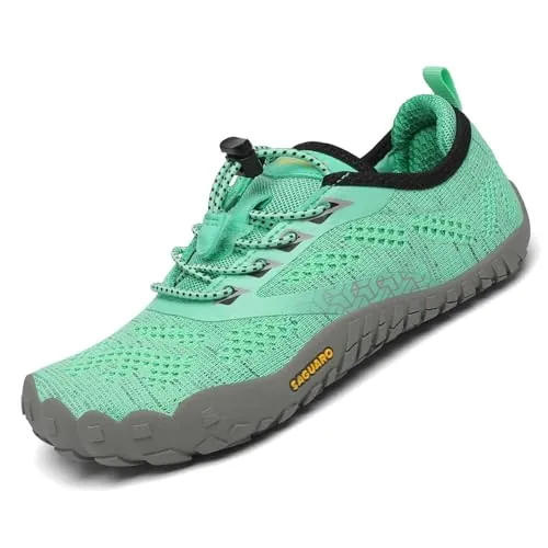 SAGUARO Zapatillas de Trail Niñas Calzado Descalzos Niños Zapatillas de Deporte Fitness Correr en Asfalto Transpirables Minimalistas Barefoot Zapatos Senderismo Antideslizantes Exterior Verde 35 EU