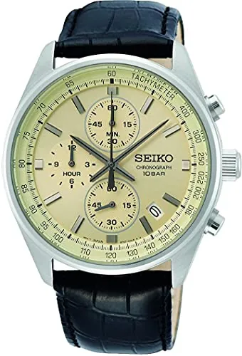 Seiko Reloj Analógico para Hombre de Cuarzo japonés con Correa en Cuero Genuino SSB383P1