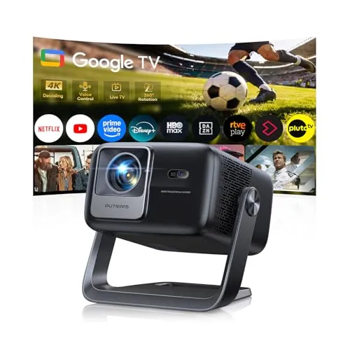Proyector 4K【Google TV/30W Altavoz/360°Rotable】1200ANSI Proyector Portatil con oficial App,Voice Assistant,Auto Focus/Keystone,HDR10,1080P FHD WiFi Bluetooth Smart Projector para Cine en Casa/Exterior
