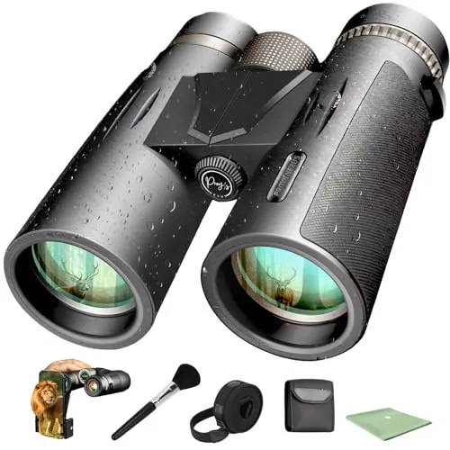 PROY’S Nexus® Prismaticos Profesionales 12x42 HD Largo Alcance | BaK-4, IP55 Impermeable | Pack Completo: Funda, Adaptador Móvil, Kit Limpieza | Aves, Naturaleza, Caza