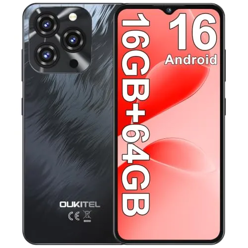 OUKITEL C3 Telefono Movil Android 16, 16GB+64GB/TF 1TB Smartphone, Negro | 6.52" Telefonos Moviles Libres, Batería 5000mAh Móvil, Cámara 13MP+5MP, 4G Dual SIM, Face ID, 3.5mm Jack, GPS, Type-C