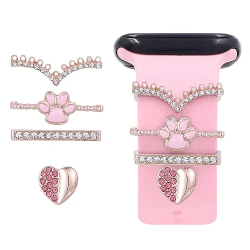 EUYKQNOI 4 Piezas Anillos Decorativos para Reloj 21mm Decorativo Charms para Correa Watch Correa Metal Charms Accesorios Decoración de Diamantes con Purpurina Abalorios Correa Reloj para Silicona Corr