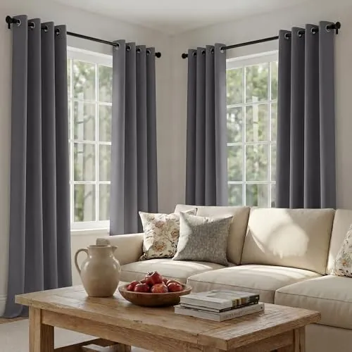 PONY DANCE Cortinas Salon Modernas,Opacas y Termicas Aislantes,4 Piezas | 140x245cm(AnxAl),Gris,Cortinas Blackout para Salon/Terraza, Proteccion Privacidad,Bloquea UV,OEKO-TEX,con Ojales