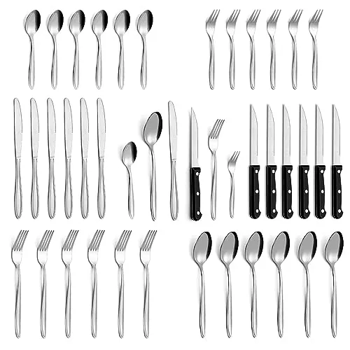 Juego de cubiertos, Gymdin Cubiertos 6 Personas, Cubiertos Acero Inoxidable de 36 Piezas con Cuchillo para Carne, cuberteria Elegante y Moderna, Apta para Lavavajillas