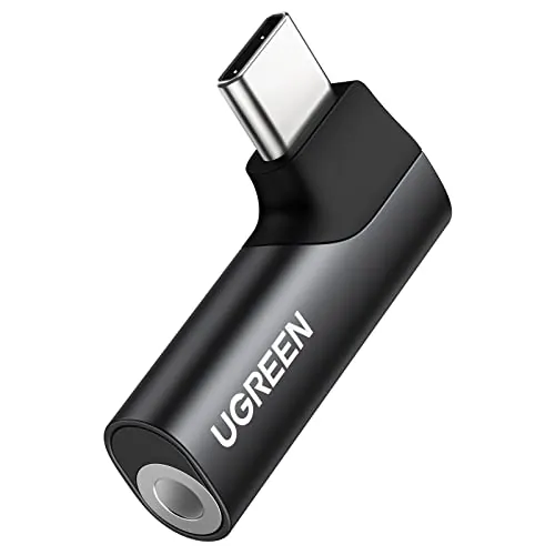 UGREEN Adaptador USB Tipo C a Jack 3.5mm DAC Chip Auriculares Micrófono | 90 Grados Compatible con iPhone 18 Pro Max 17 Pro Max Air Galaxy S25 Ultra iPad 2024 Pixel 9 XL (Negro)
