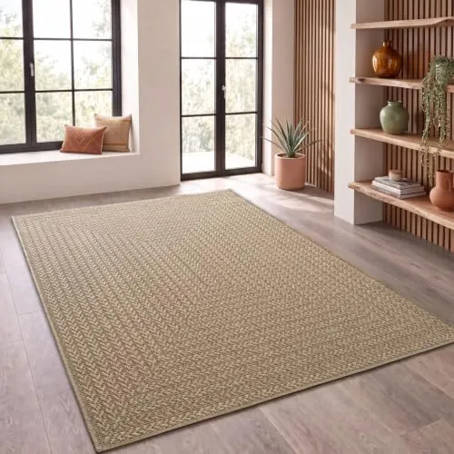 Paco Home Alfombra de Yute para Interior y Exterior - Natural y Negra, Resistente y Elegante, Ideal para Patio y Salón, Beige 3, 240x340 cm
