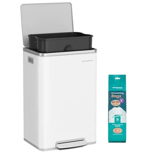 SONGMICS Cubo de Basura 50 L, Acero, Cierre Suave, con Tapa