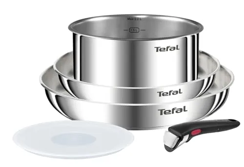 Tefal Ingenio Emotion - Juego de 2 Sartenes de 22/26 cm + Cazo de 18 cm + Mango extraíble + 1 accesorio, Apto inducción, antiadherentes, revestimiento titanio, Thermo-signal, apto lavavajillas y horno