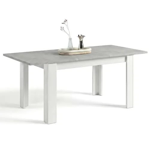 duehome | Mesa de Comedor Extensible, Mesa Rectangular, Modelo Sira, Acabado en Blanco Artik y Gris Cemento, Medidas: 123-173 cm (Largo) x 75 cm (Ancho) x 78 cm (Alto)