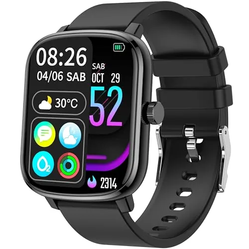 Popglory Smartwatch 110+ Deportes, Reloj Inteligente Mujer Hombre con Pulsómetro Podómetro Monitor de Presión Arterial Ritmo Cardíaco Sueño DIY Esfera, Pulsera Actividad para Android iOS