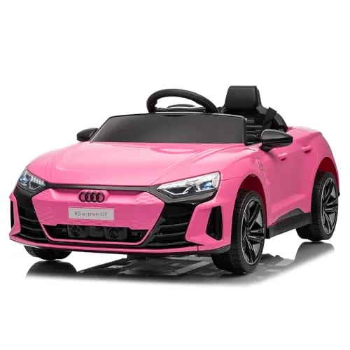 LALAHO Coche Eléctrico para Niños Audi RS E-Tron 12V con Doble Motor, 3-5 km/h Auto Eléctrico para Niños de 3 a 5 Años, MP3, Mando a Distancia (Rosa)