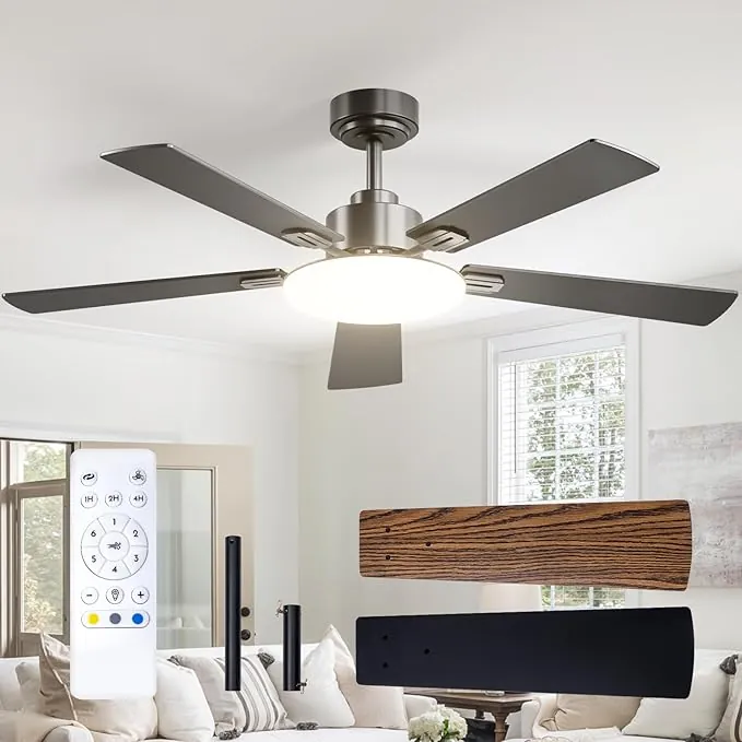 Passky Ventilador de Techo con Luz Silencioso 132cm | Mando a Distancia | Motor DC | 3 Luces Regulables | Modo Verano-Invierno | 6 Velocidades | Temporizador | Interior/Exterior | Negro