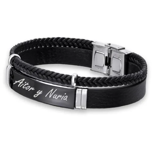 ibera gifts - Pulsera Hombre Personalizada en Acero Inoxidable, Pulseras Personalizadas con Nombre, Ajustable a Cualquier Muñeca, Pulsera Personalizada Mujer (Negro doble)