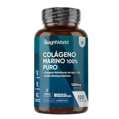 Colágeno Marino Hidrolizado 100% Puro 1200 mg - 120 Cápsulas de Péptidos de Colágeno de Pescado Hidrolizado Tipo I y III - Suministro para 2 Meses, Sin Gluten y Sin OGM