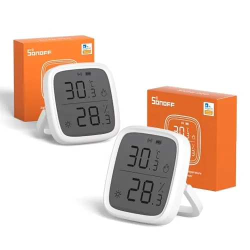 SONOFF SNZB-02D Zigbee LCD Sensor Inteligente de Temperatura y Humedad,Termómetro Higrometro Digital para Interior,Compatible Alexa/Google Home,SONOFF ZigBee Hub Requerido (2PCS)