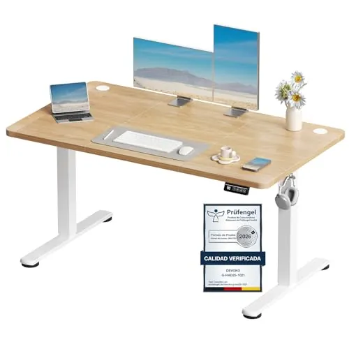 Devoko Escritorio Elevable Eléctrico con Memoria 120 x 60 cm Beige