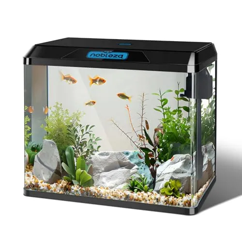Nobleza - 54L Acuarios y Peceras Completas, Peceras de Cristal con Sistema de Filtrado Integrado e Iluminación LED, Acuarios de Iniciación, Negro