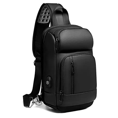 GYakeog Bandolera Cruzada Hombre Bolso Pecho Grande Impermeable con USB Bolso para Vida Diaria Ciclismo Caminar Viajar y Trabajar-Negro