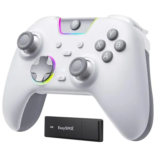 EasySMX X05 Pro Mando Inalámbrico para PC – Botones Silenciosos Mejorados, Gatillos de 2 Etapas, Joysticks Hall, Sondeo 1000Hz, Batería 1000mAh, 2.4G, Multiplataforma PC/Switch/Android/iOS, Blanco