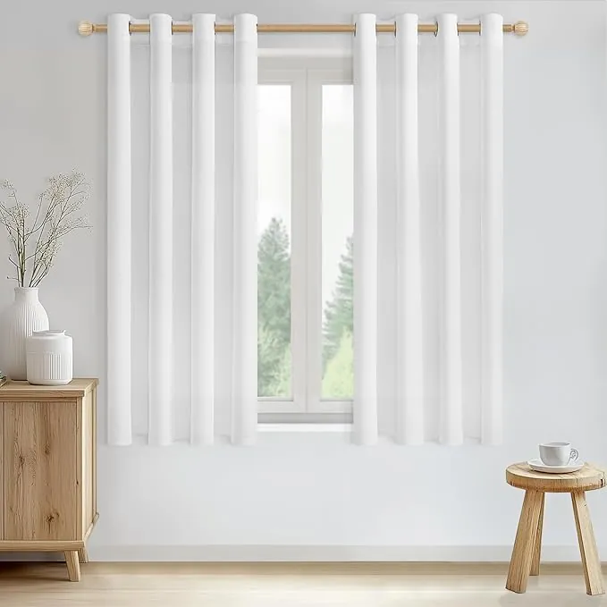 CUTEWIND Cortinas Blancas Cortas Translucidas Lino para Ventanas Cocina 140x175 CM Cortinas Salon Modernas 2 Piezas Cortina Blanca Visillo con Ojales para Dormitorio Comedor Habitacion