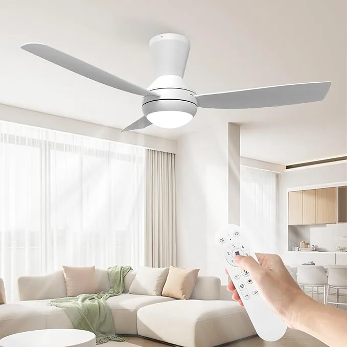 Airwit Ventilador de Techo 106cm con Luz LED Regulable, 3 Aspas Snap-On, Silencioso Ventilador Techo con Mando para Dormitorio Salon Cocina, 6 Velocidades, Instalación Rápida, Blanco