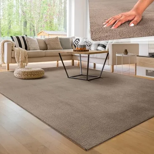 Paco Home Alfombra Moderna y Suave para Salón a Pelo Corto Lavable Fluffy Uni Efecto Piel Intemporal Elegante Antideslizante Fácil de Limpiar, tamaño:140x200 cm, Color:Taupe