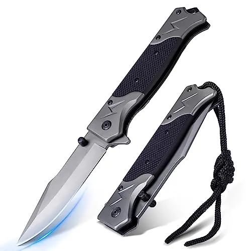 Rolgno Navaja, Cuchillo Plegable de Acero Inoxidable, Portátil Cuchillo EDC con Clip de Bolsillo, Cuchillo Supervivencia, Camping Antideslizantes, Regalo para Hombre Padre