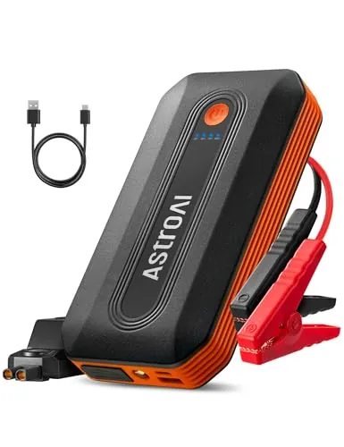 AstroAI B8 Arrancador de Baterias de Coche, Arrancador de Coches Portatil 12V (para 5.5L Disésel o 7.0L Gas), Jump Starter con Protección Inteligente con Luz LED para Cohe y Moto, Naranja