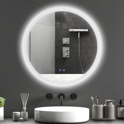 kleankin Espejo Baño con Luz Redondo 3 Colores de Luz IP44 Ø60 cm Plata