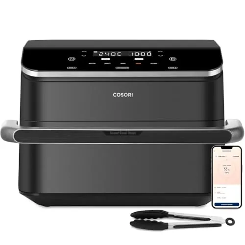 Cosori Air Fryer Dual Blaze Twinfry 10 Litros, Freidora de Aire Doble Resistencia, Multicocina 5 en 1, 2800W, Airfryer Grande de Doble Cesta con Divisor, 70 Recetas en la App, Conecta a WiFi, Gris